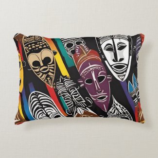 African Tribal Masks Colorful Accent Pillow