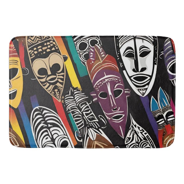 African Tribal Masks Colorful Bath Mat (Front)