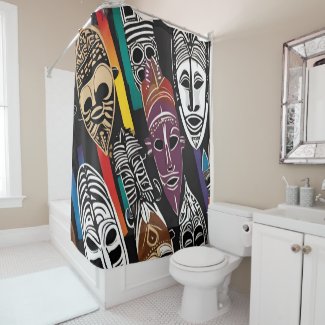 African Tribal Masks Colorful Shower Curtain