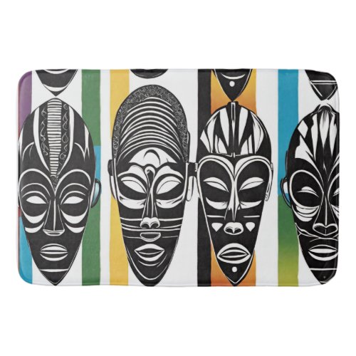 African Tribal Masks Colorful Stripes  Bath Mat