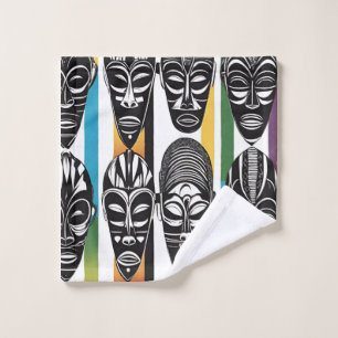 African Tribal Masks Colorful Stripes Towel