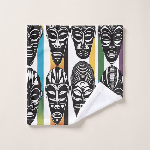 African Tribal Masks Colorful Stripes Towel