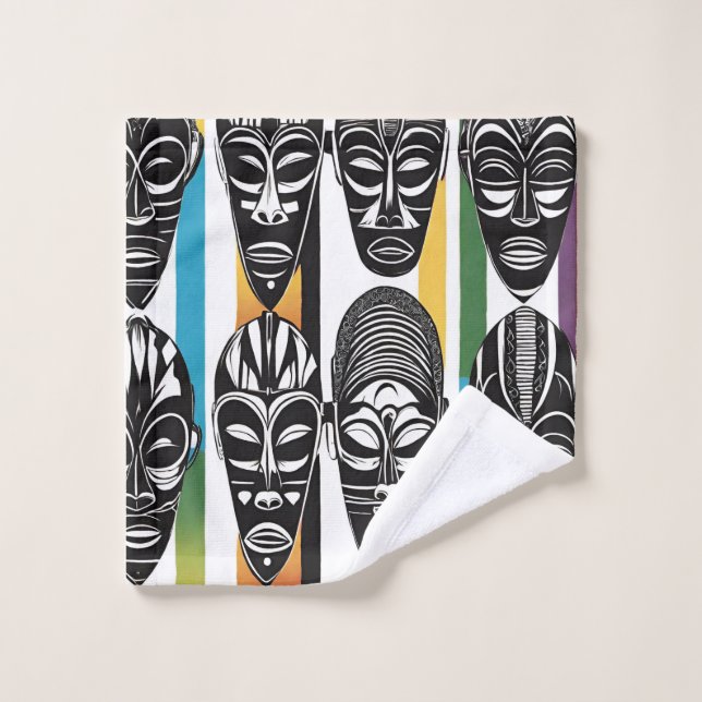 African Tribal Masks Colorful Stripes Towel (Wash Cloth)