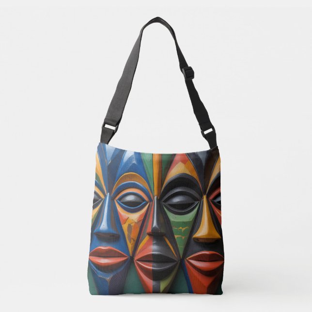 African Tribal Masks Trio  Dynamic Symmetry   Crossbody Bag (Front)