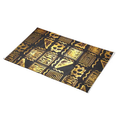African Tribal Mud Cloth Graphic  In Gold Cloth Placemat