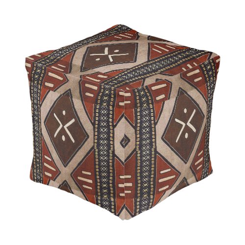 African Tribal Mud Cloth Graphic Pouf
