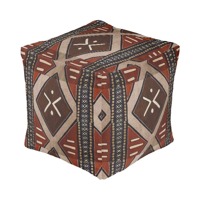 African Tribal Mud Cloth Graphic Pouf (Angled Back)