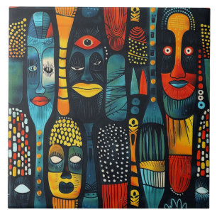 African tribal pattern with idols. ceramic tile