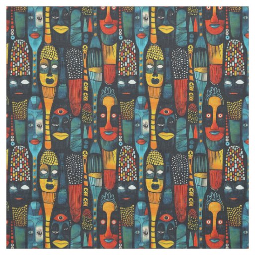 African tribal pattern with idols. fabric
