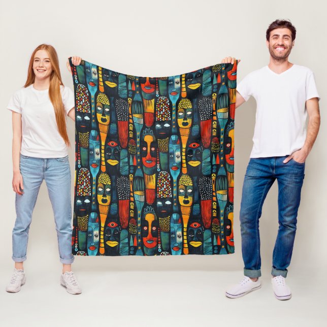 African tribal pattern with idols. fleece blanket (In Situ)