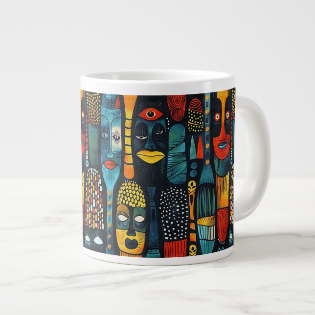 African tribal pattern with idols. giant coffee mug (Front Right)