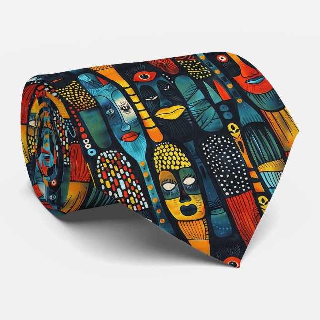 African tribal pattern with idols. neck tie (Rolled)