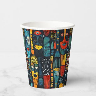 African tribal pattern with idols. paper cups