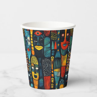 African tribal pattern with idols. paper cups