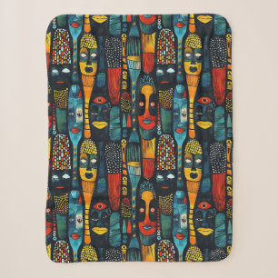 African tribal pattern with idols. sherpa blanket