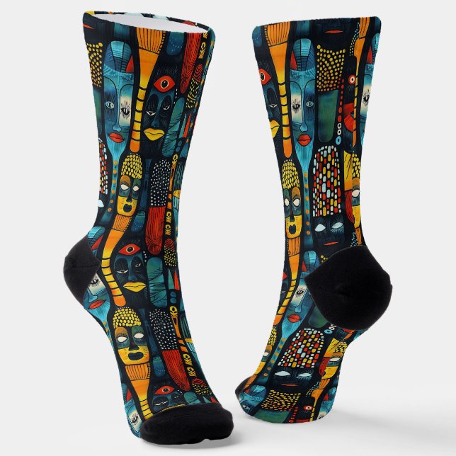 African tribal pattern with idols. socks (Angled)