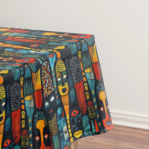 African tribal pattern with idols. tablecloth