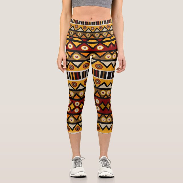 African Tribal Print Capri Leggings (Front)
