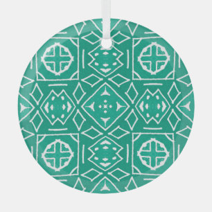 African Tribal Print Ikat Pattern Glass Ornament