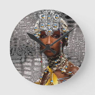 African Tribal Queen Round Clock