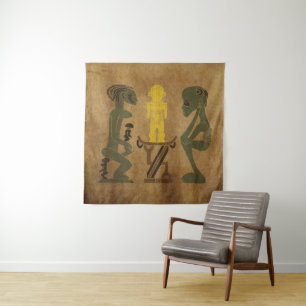 African tribal scene rock carving art tapestry