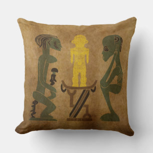 African tribal scene rock carving art throw pillow