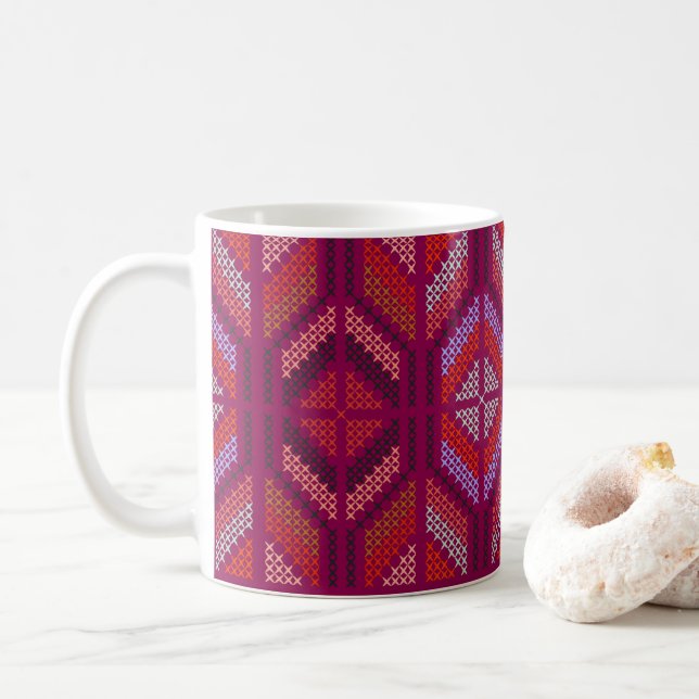 African Tribal Textile Motif Decorative Pattern Coffee Mug (With Donut)