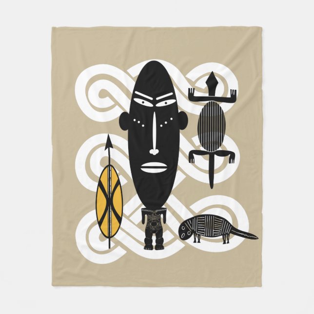 African tribal warrior abstract face art fleece blanket (Front)