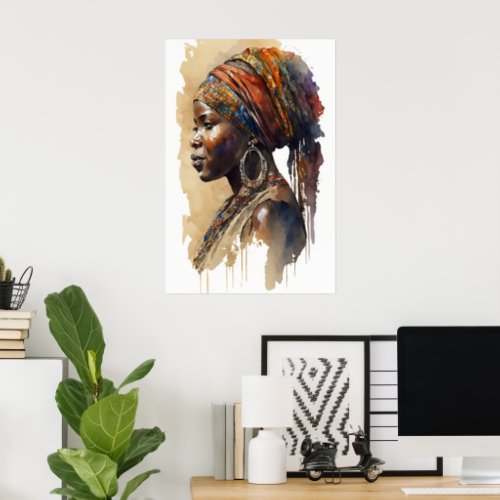 African Tribal Woman Watercolor Portrait Wall Art
