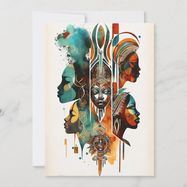 African Tribal Women Painting, Contemporary Art Holiday Card (Front)
