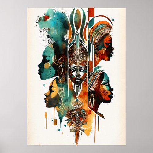 African Tribal Women Painting Contemporary Art Poster