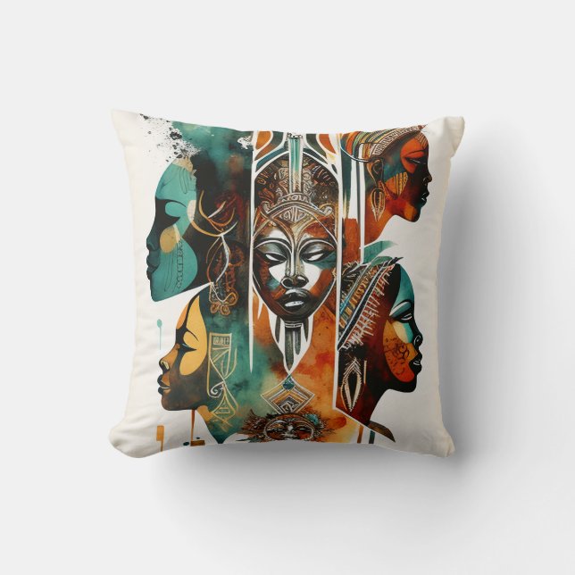 African Tribal Women Painting, Contemporary Art Throw Pillow (Front)