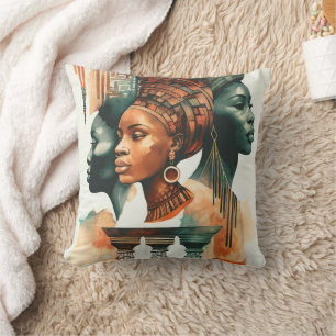 African Tribal Women Painting, Contemporary Art Throw Pillow
