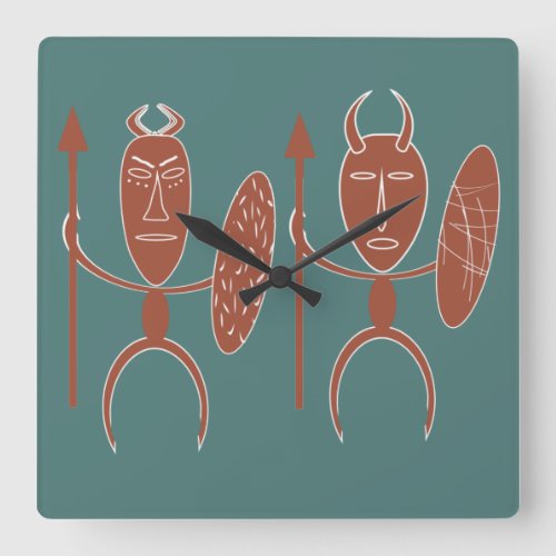 african tribe warrior square wall clock