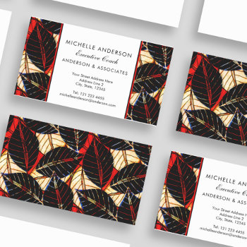 African Tropical Leaves Consultant Red And Black Business Card by VillageDesign at Zazzle