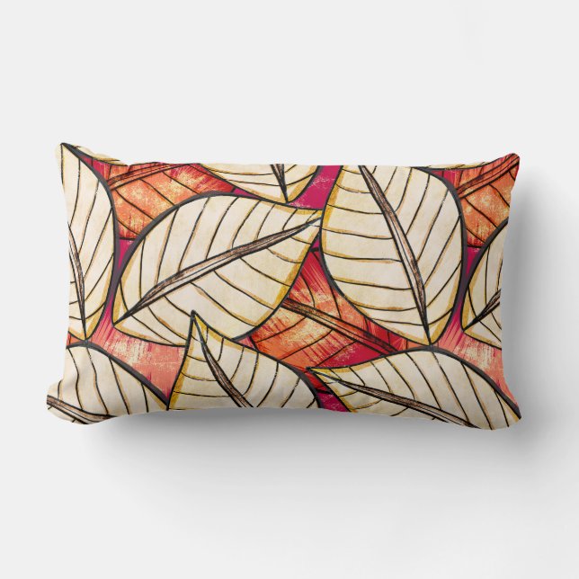 African Tropical Rainforest Red and Orange Lumbar Pillow (Front)
