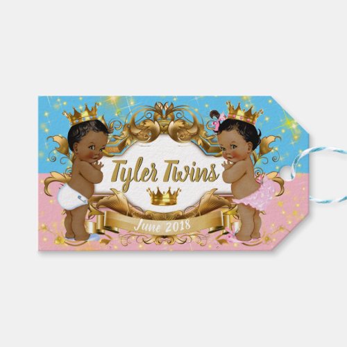 African Twins PrincePrincess PinkBlue Sparkles Gift Tags