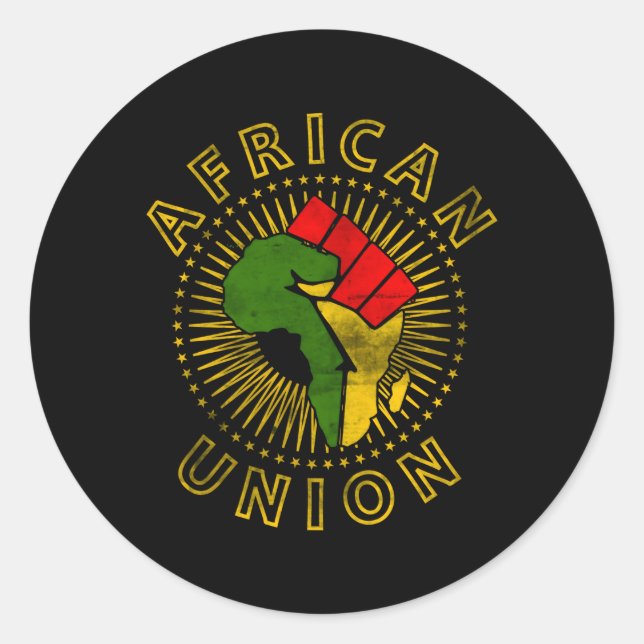African Union Flag Raised Fist Africa Classic Round Sticker (Front)