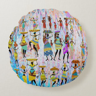 African Village Round Pillow