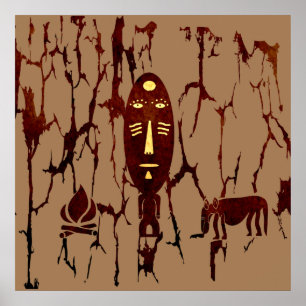 African vintage abstract tribal scene art poster