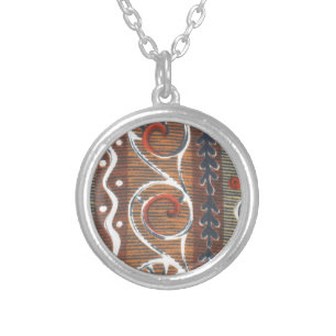African Vintage Traditional Ornament Motif Colors. Silver Plated Necklace