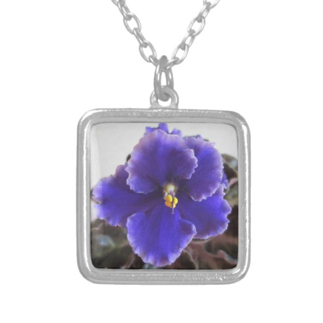 African Violet Blooming Silver Plated Necklace (Front)