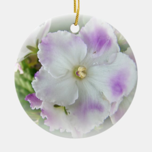 African Violet Blossom Ceramic Ornament (Front)