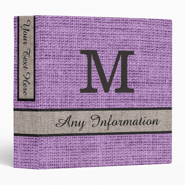 African Violet Burlap Linen Monogram Binder (Front/Spine)