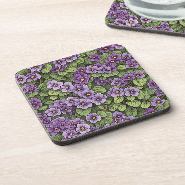 African Violet flowers pattern Beverage Coaster (Left Side)