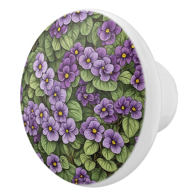 African Violet flowers pattern Ceramic Knob (Right)