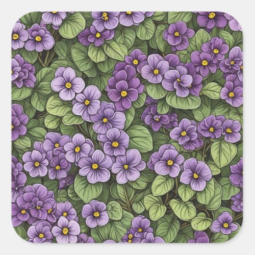 African Violet flowers pattern Square Sticker