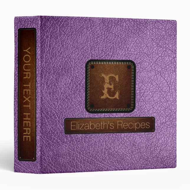 African violet Leather Elegant Monogram 3 Ring Binder (Front/Spine)