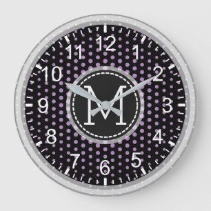 African Violet Polka Dots Modern Monogram Large Clock