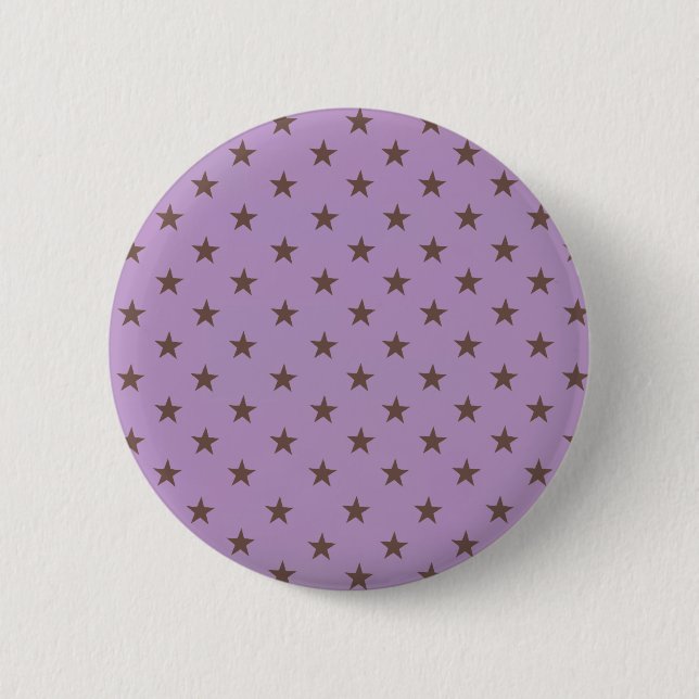 African Violet Purple And Brown Stars Pattern Pinback Button (Front)